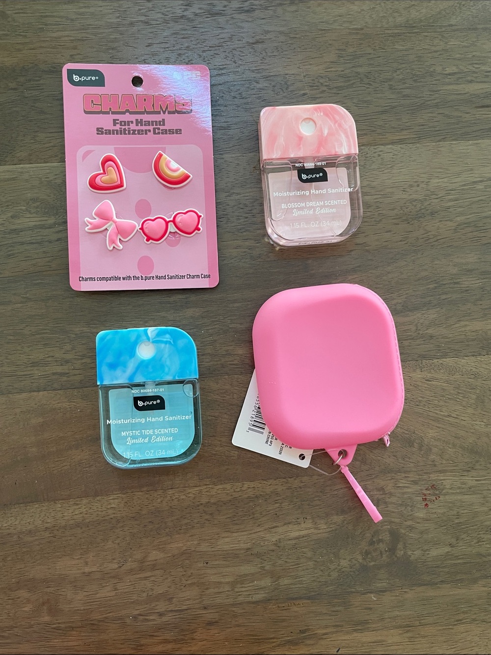b·pure viral marble Pink and marble blue Hand Sanitizer w/ Charms, silicone case
